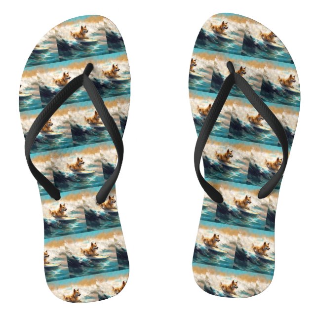 Finnish Lapphund Beach Surfing Painting Flip Flops (Footbed)