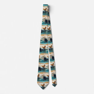 Finnish Lapphund Beach Surfing Painting Tie