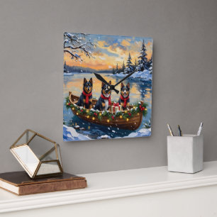 Finnish Lapphund Christmas Boat Holiday Square Wall Clock