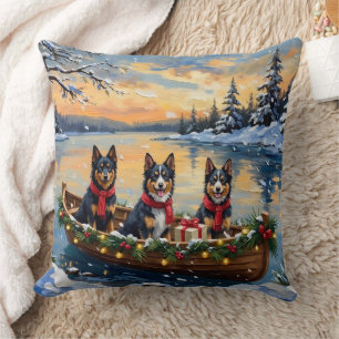 Finnish Lapphund Christmas Boat Holiday Throw Pillow
