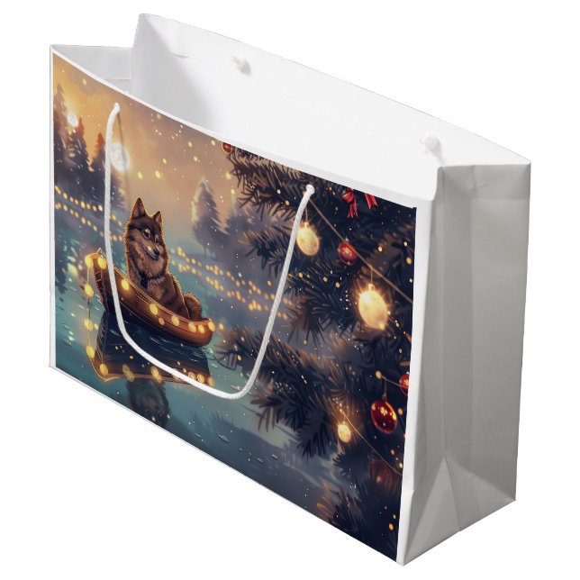 Finnish Lapphund Christmas Festive Voyage Large Gift Bag (Front Angled)