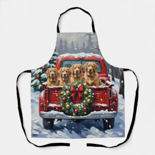 Finnish Lapphund Christmas Red Truck Holiday Apron