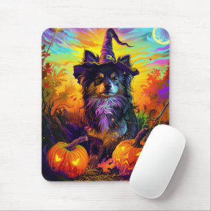 Finnish Lapphund Dog Halloween Witch And Pumpkin Mouse Pad