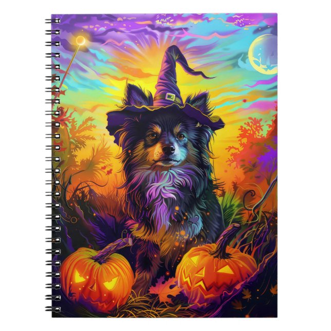 Finnish Lapphund Dog Halloween Witch And Pumpkin Notebook (Front)