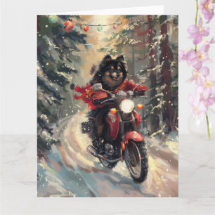 Finnish Lapphund Dog Riding Motorcycle Christmas Card