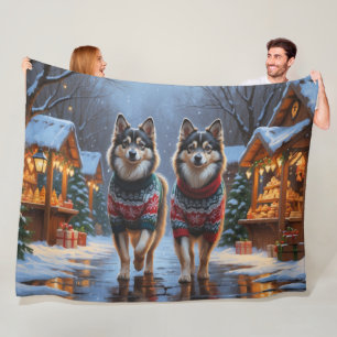 Finnish Lapphund Dogs Christmas Snow Holiday Fleece Blanket