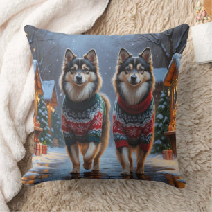 Finnish Lapphund Dogs Christmas Snow Holiday Throw Pillow