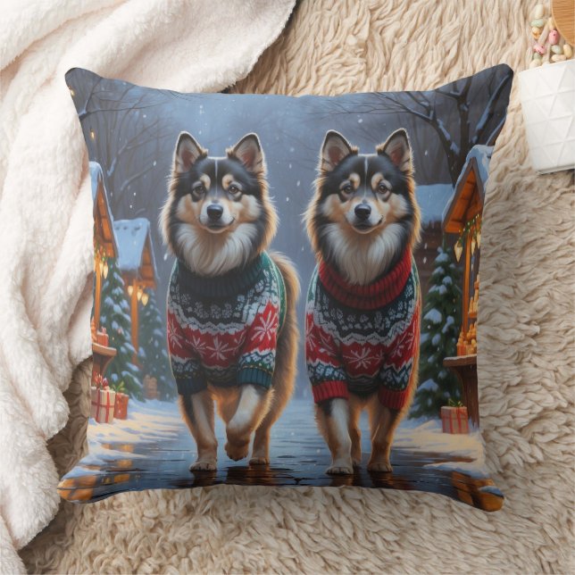 Finnish Lapphund Dogs Christmas Snow Holiday Throw Pillow (Blanket)