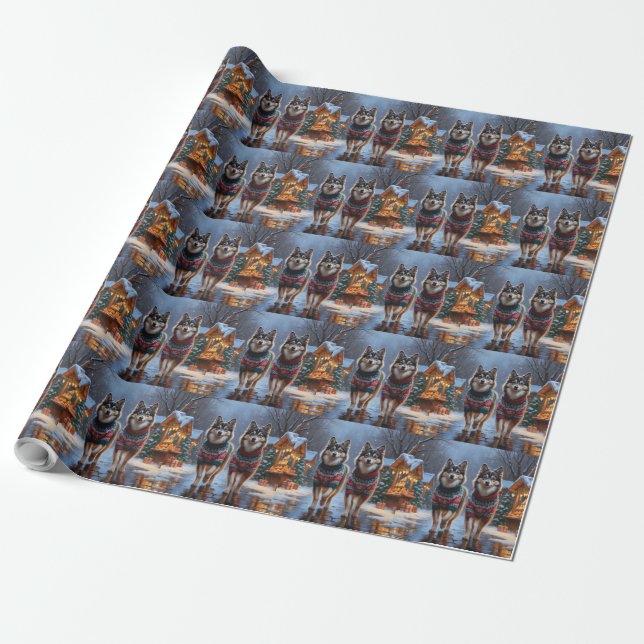 Finnish Lapphund Dogs Christmas Snow Holiday Wrapping Paper (Unrolled)