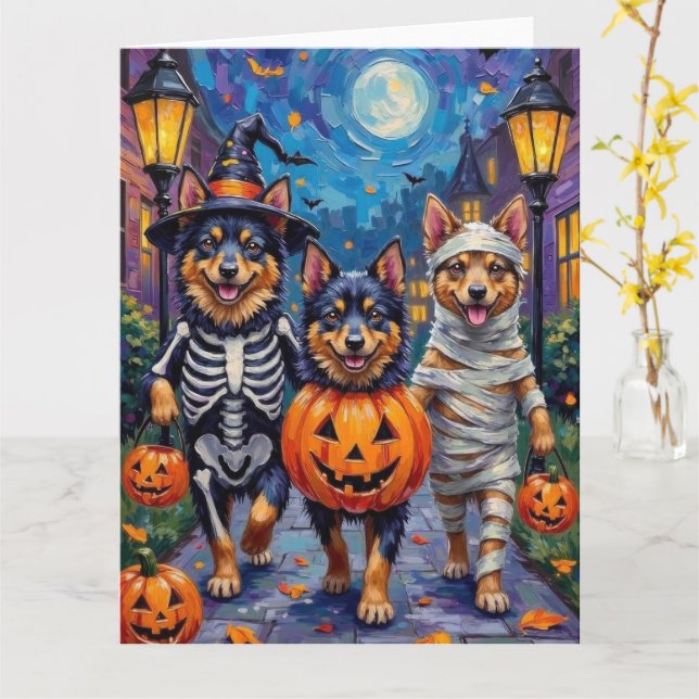 Finnish Lapphund Dogs Trick-or-Treating Halloween Card (Yellow Flower)