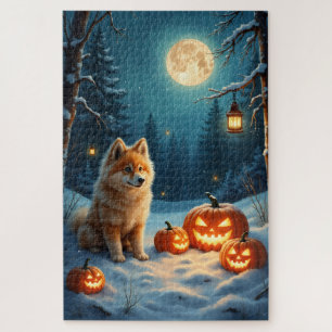 Finnish Lapphund Enchanted Halloween Forest Art Jigsaw Puzzle