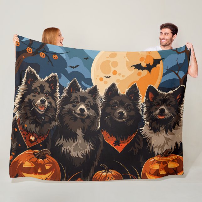 Finnish Lapphund Halloween Spooky Fleece Blanket (In Situ)