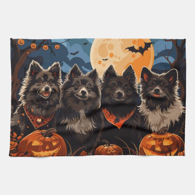 Finnish Lapphund Halloween Spooky Kitchen Towel (Horizontal)