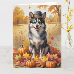 Finnish Lapphund In Autumn Leaves Thanksgiving Art Card