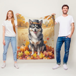 Finnish Lapphund In Autumn Leaves Thanksgiving Art Fleece Blanket