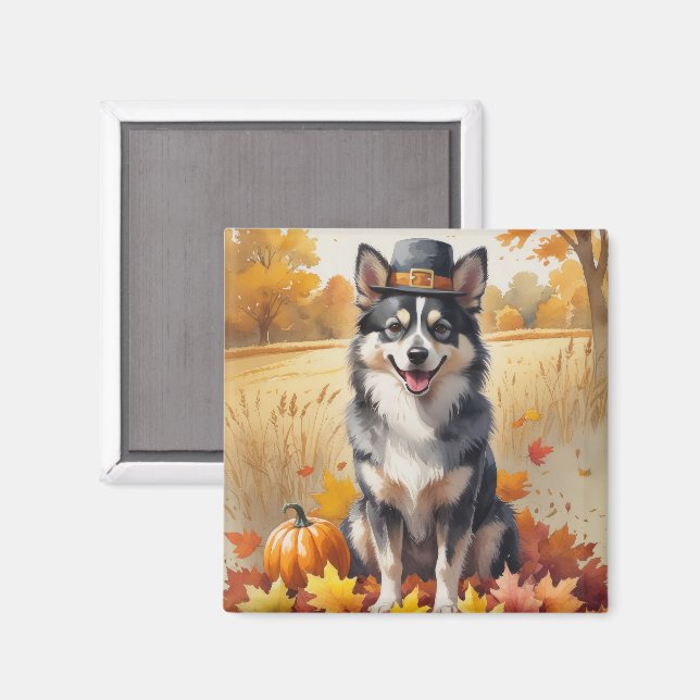 Finnish Lapphund In Autumn Leaves Thanksgiving Art Magnet (Front/Back)