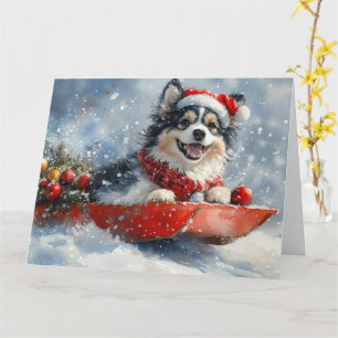 Finnish Lapphund in Sledge Let it Snow Christmas Card