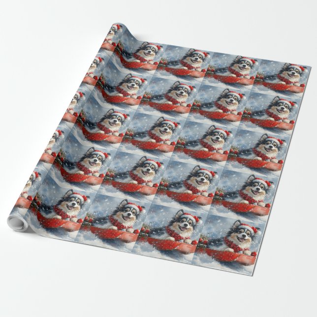 Finnish Lapphund in Sledge Let it Snow Christmas Wrapping Paper (Unrolled)