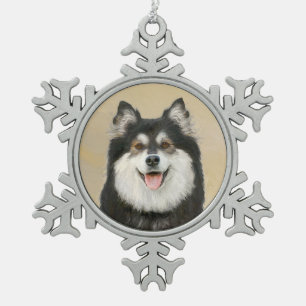 Finnish Lapphund Painting - Cute Original Dog Art Snowflake Pewter Christmas Ornament