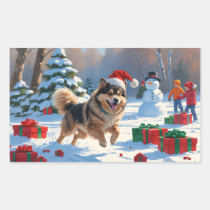 Finnish Lapphund Running Snow with Christmas Hat Sticker