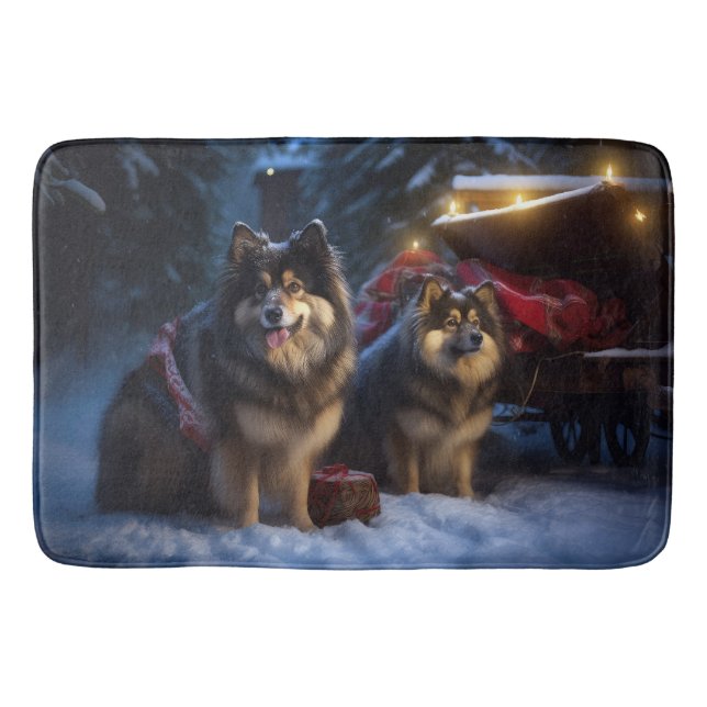 Finnish Lapphund Snowy Sleigh Christmas Decor  Bath Mat (Front)