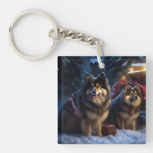 Finnish Lapphund Snowy Sleigh Christmas Decor Keychain