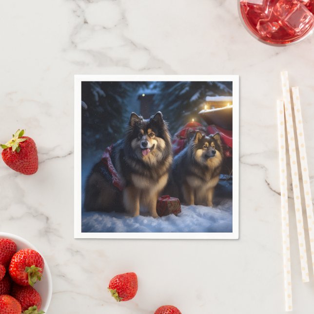 Finnish Lapphund Snowy Sleigh Christmas Decor  Napkin (Insitu)