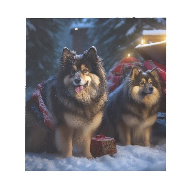Finnish Lapphund Snowy Sleigh Christmas Decor  Notepad (Front)
