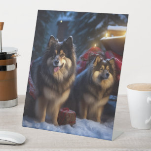Finnish Lapphund Snowy Sleigh Christmas Decor Pedestal Sign