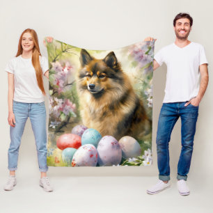 Finnish Lapphund with Easter Eggs Fleece Blanket