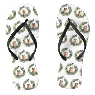 Finnish lappund Christmas Wreath Festive Pup Flip Flops