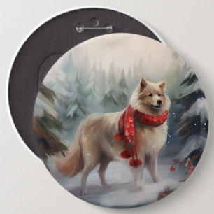 Finnish Lappund Dog in Snow Christmas 6 Inch Round Button