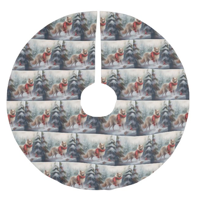 Finnish Lappund Dog in Snow Christmas  Brushed Polyester Tree Skirt (Front)