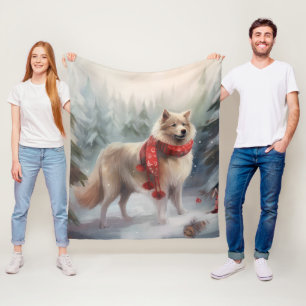 Finnish Lappund Dog in Snow Christmas  Fleece Blanket