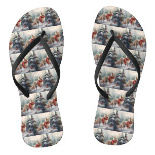 Finnish Lappund Dog in Snow Christmas Flip Flops