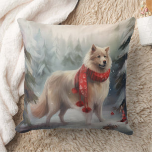 Finnish Lappund Dog in Snow Christmas  Throw Pillow