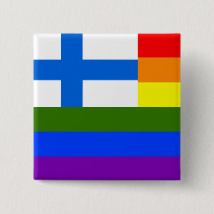 FINNISH LGBT RAINBOW FLAG 2 INCH SQUARE BUTTON