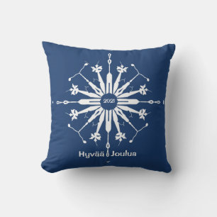 Finnish Merry Christmas Snowflake Throw Pillow