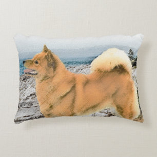 Finnish Spitz at Seashore Painting - Dog Art Accent Pillow