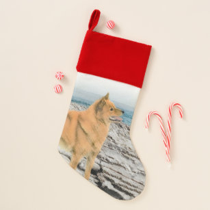 Finnish Spitz at Seashore Painting - Dog Art Christmas Stocking