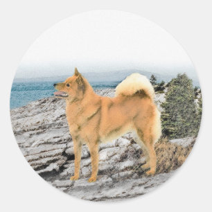 Finnish Spitz at Seashore Painting - Dog Art Classic Round Sticker