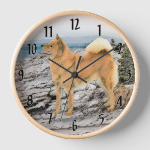 Finnish Spitz at Seashore Painting - Dog Art Clock