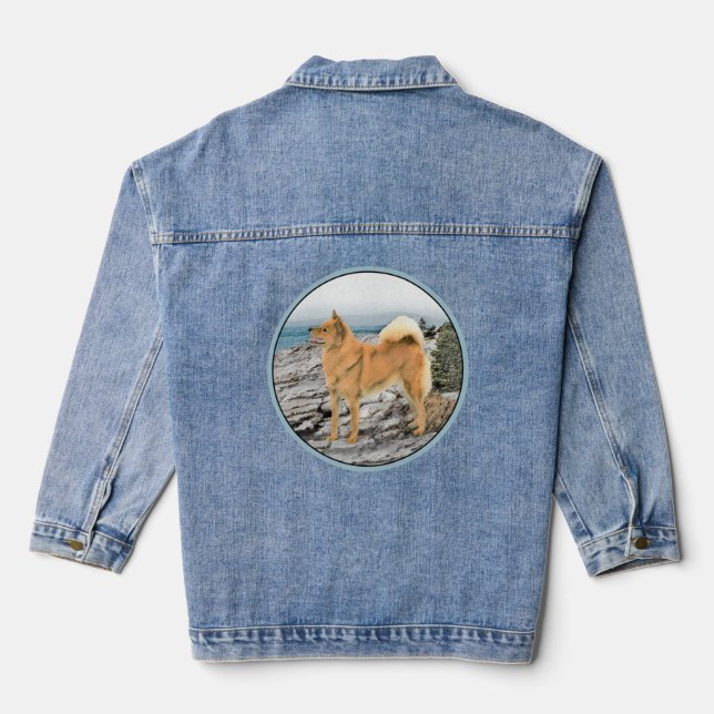 Finnish Spitz at Seashore Painting - Dog Art Denim Jacket (Back)