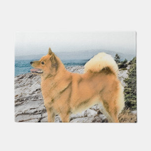 Finnish Spitz at Seashore Painting - Dog Art Doormat