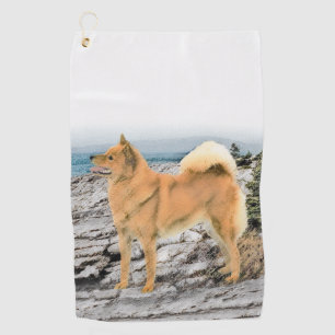 Finnish Spitz at Seashore Painting - Dog Art Golf Towel