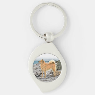 Finnish Spitz at Seashore Painting - Dog Art Keychain