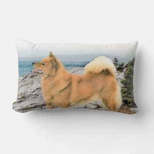 Finnish Spitz at Seashore Painting - Dog Art Lumbar Pillow