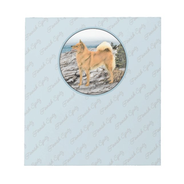 Finnish Spitz at Seashore Painting - Dog Art Notepad (Front)