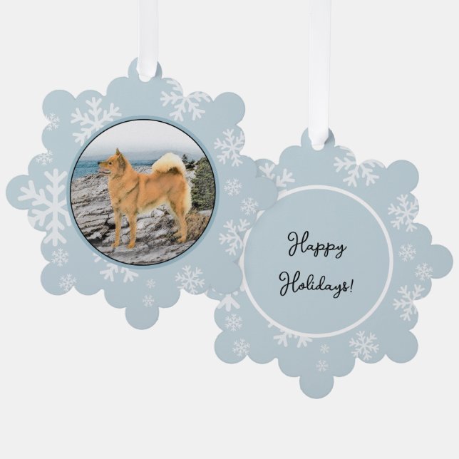 Finnish Spitz at Seashore Painting - Dog Art Ornament Card (Front/Back)