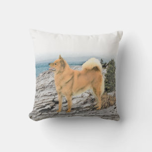 Finnish Spitz at Seashore Painting - Dog Art Outdoor Pillow
